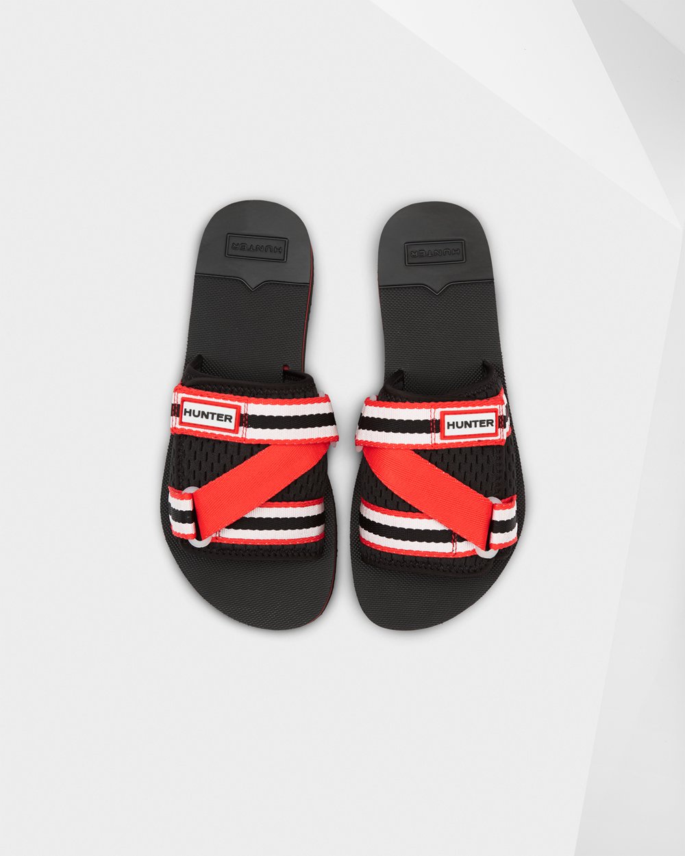 Womens Hunter Slides Black/White/Red - Original Flatform Beach - 0127549-RD